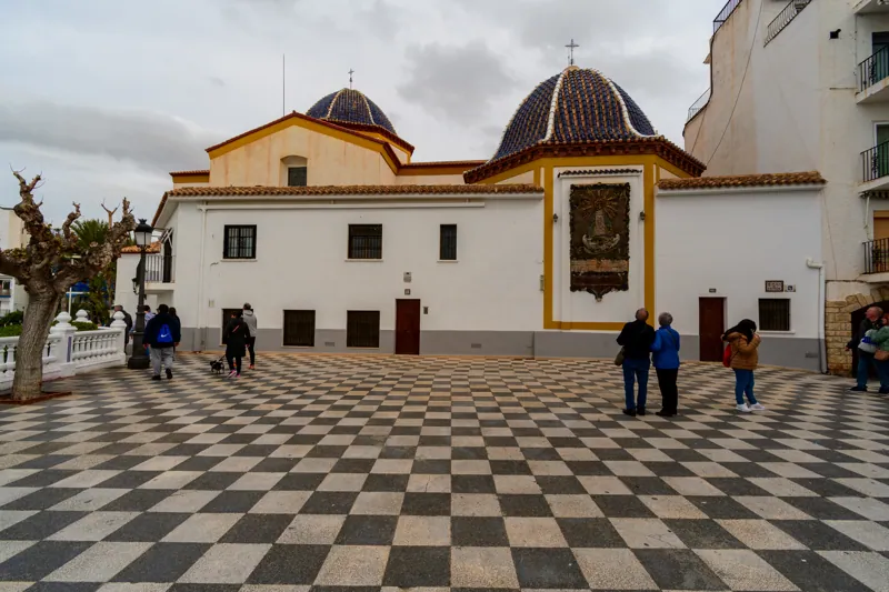 Plaça del Castell and the blue-domed church